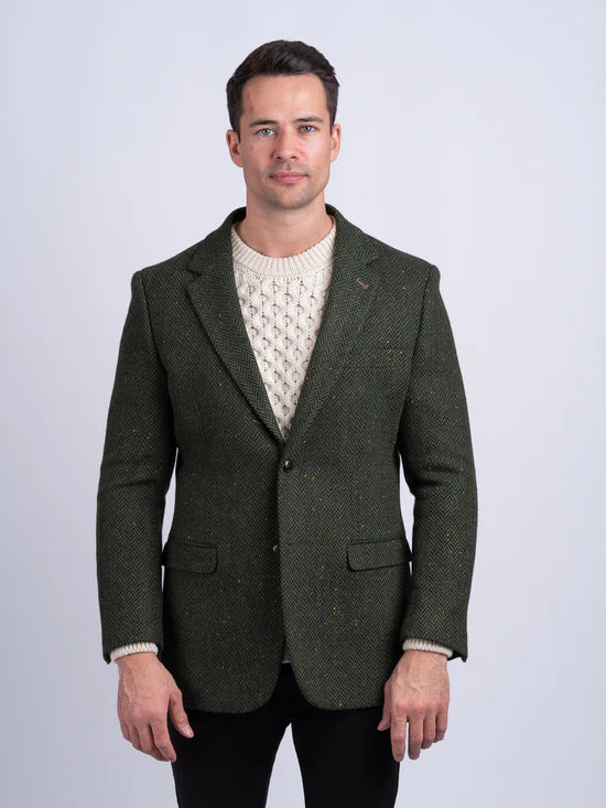 James Stephens Herringbone Poets Jacket - Green