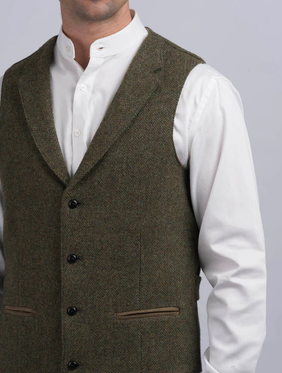 Irish Tweed Waistcoat - Moss Green