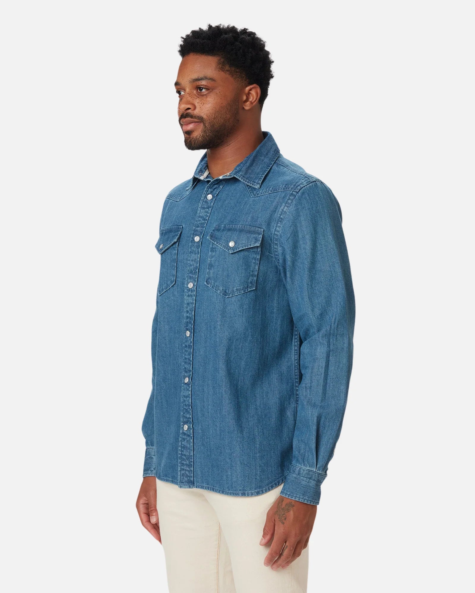 Denim Western Shirt - Medium Wash