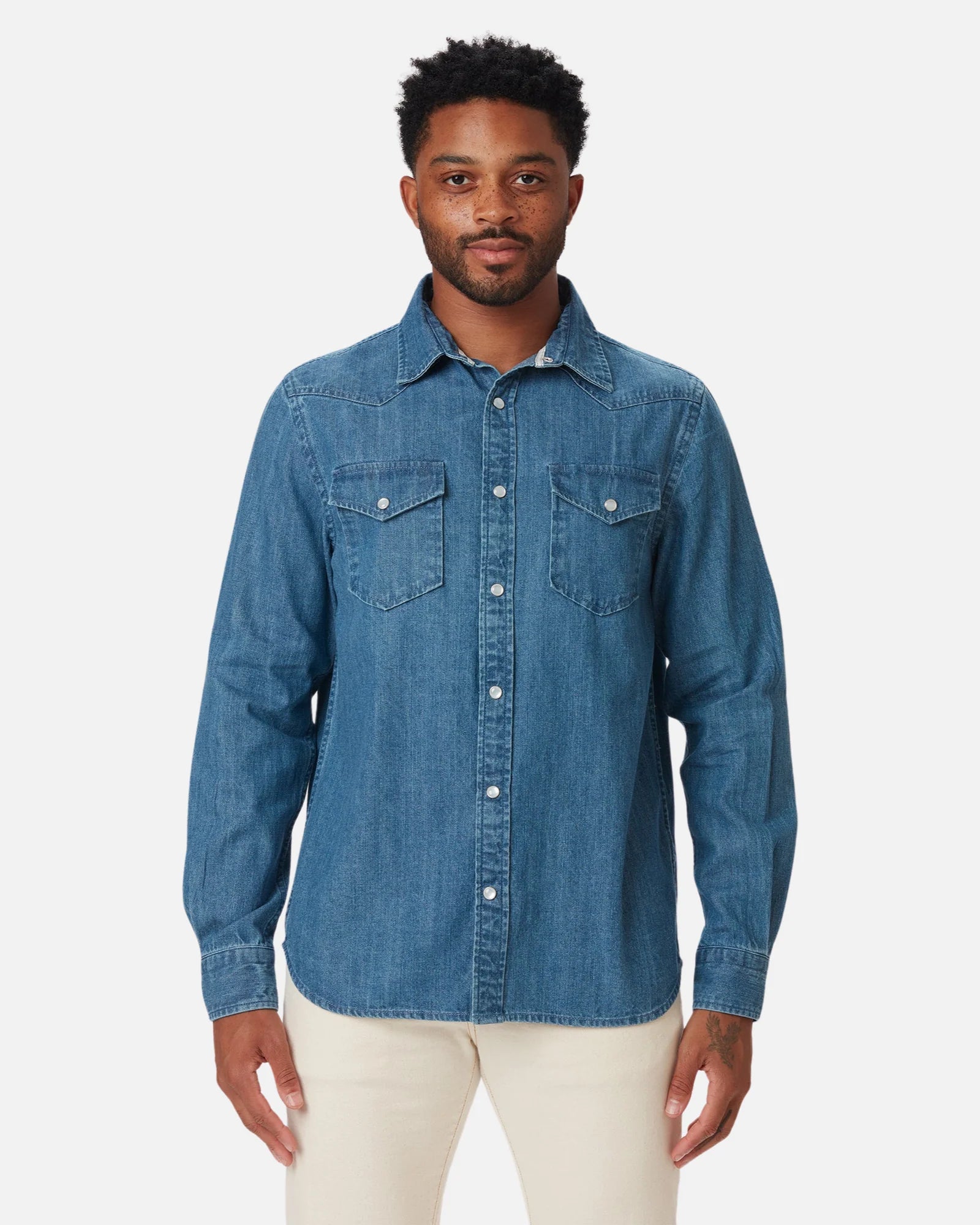 Denim Western Shirt - Medium Wash