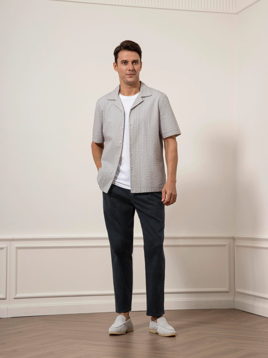 Rockaway Seersucker Stripe Shirt - Light Grey & Bright White
