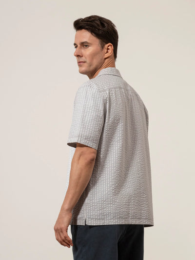 Rockaway Seersucker Stripe Shirt - Light Grey & Bright White