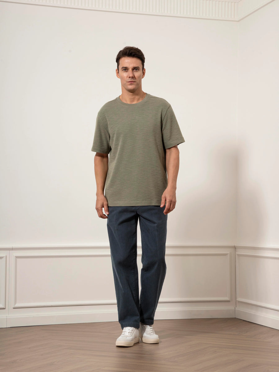 Baseile Slub Waffle Tee - Smoke Olive