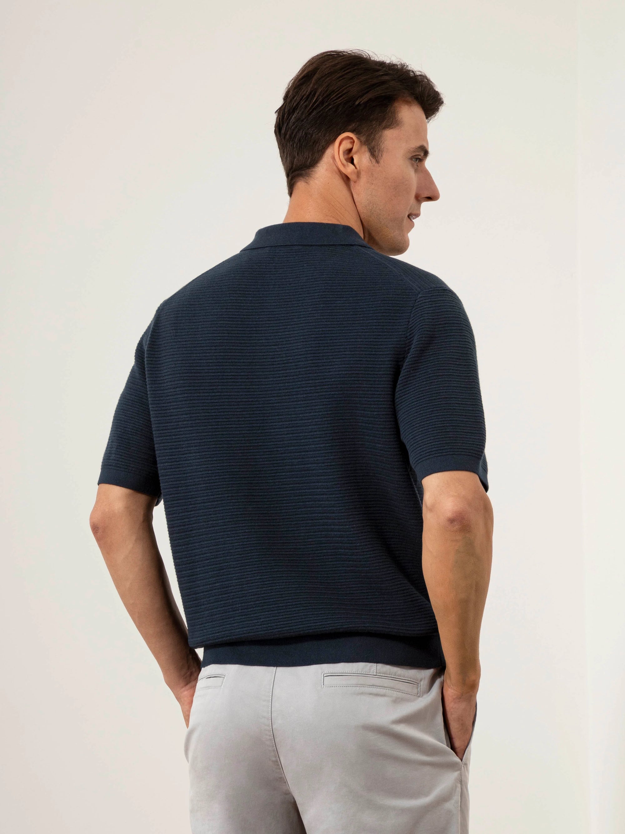Lind Textured Sweater Polo - Navy