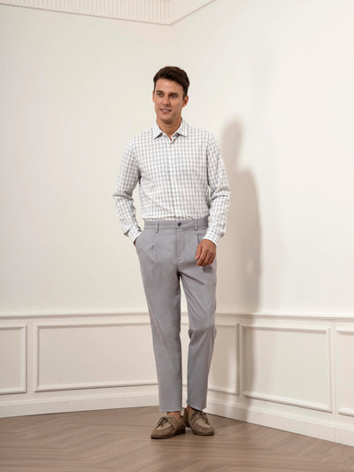 Adrian Gingham Check Shirt - Bright White & Light Grey