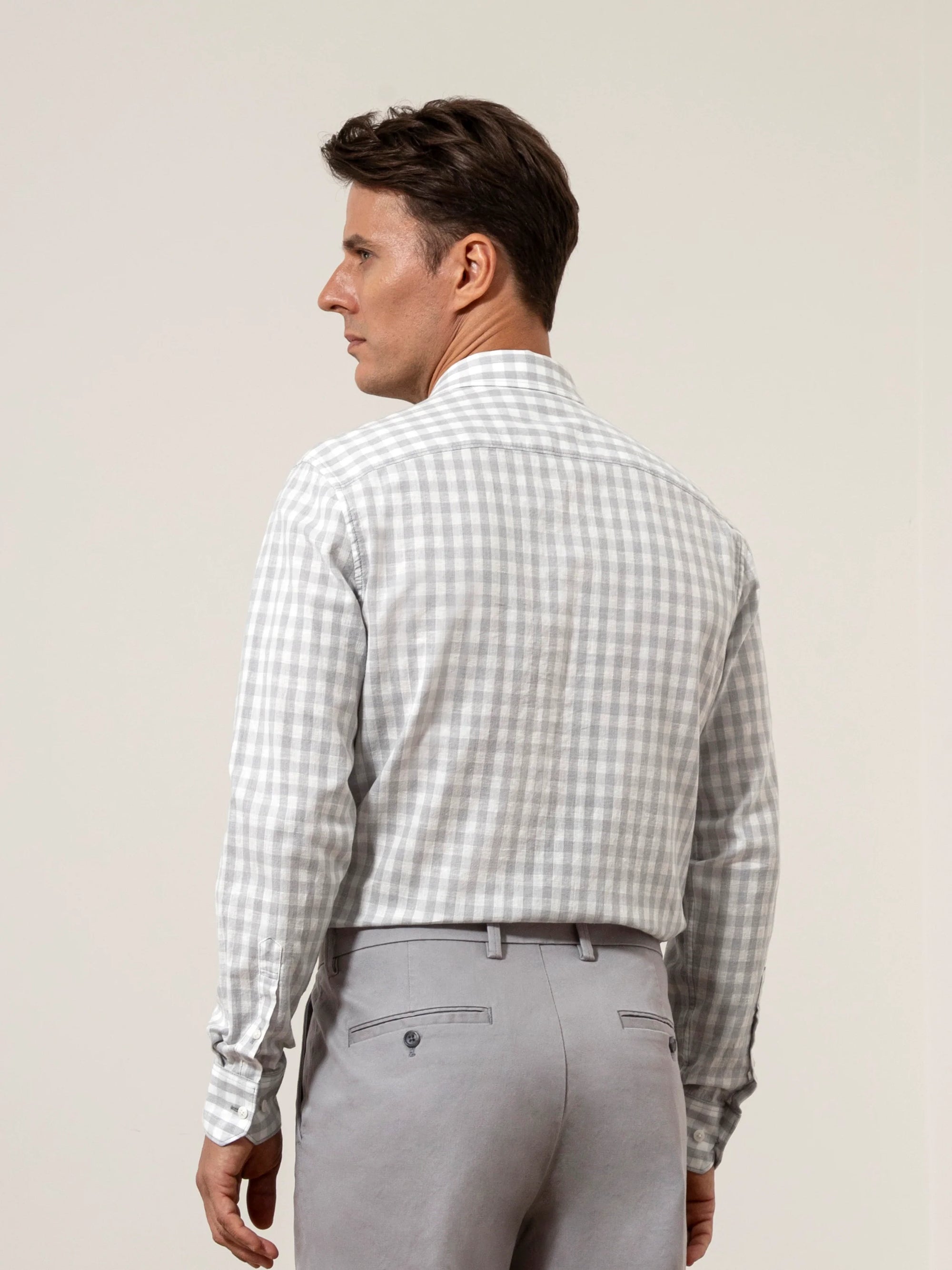 Adrian Gingham Check Shirt - Bright White & Light Grey