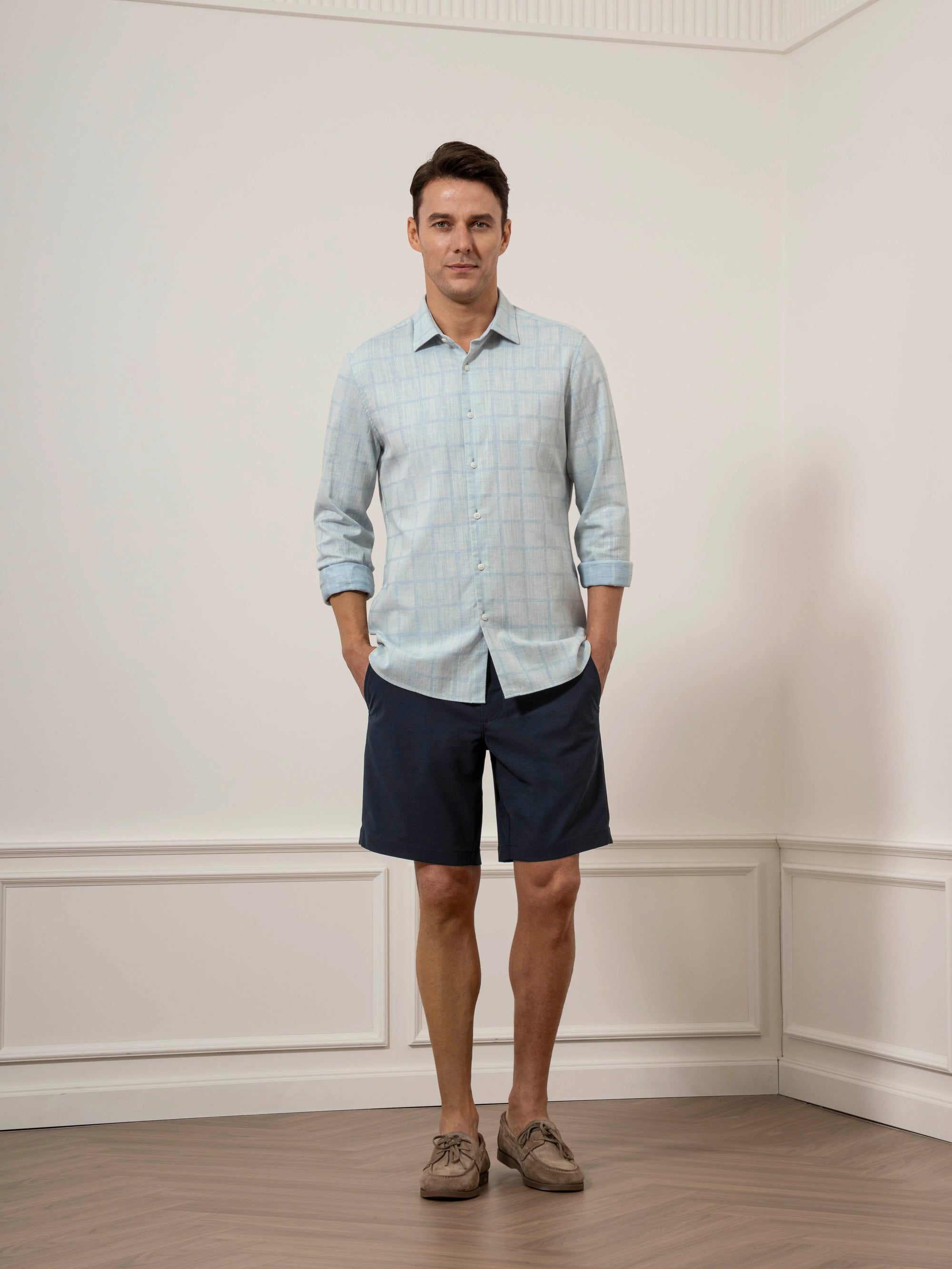 Adrian Windowpane Shirt - Cloudy Blue & Light Blue