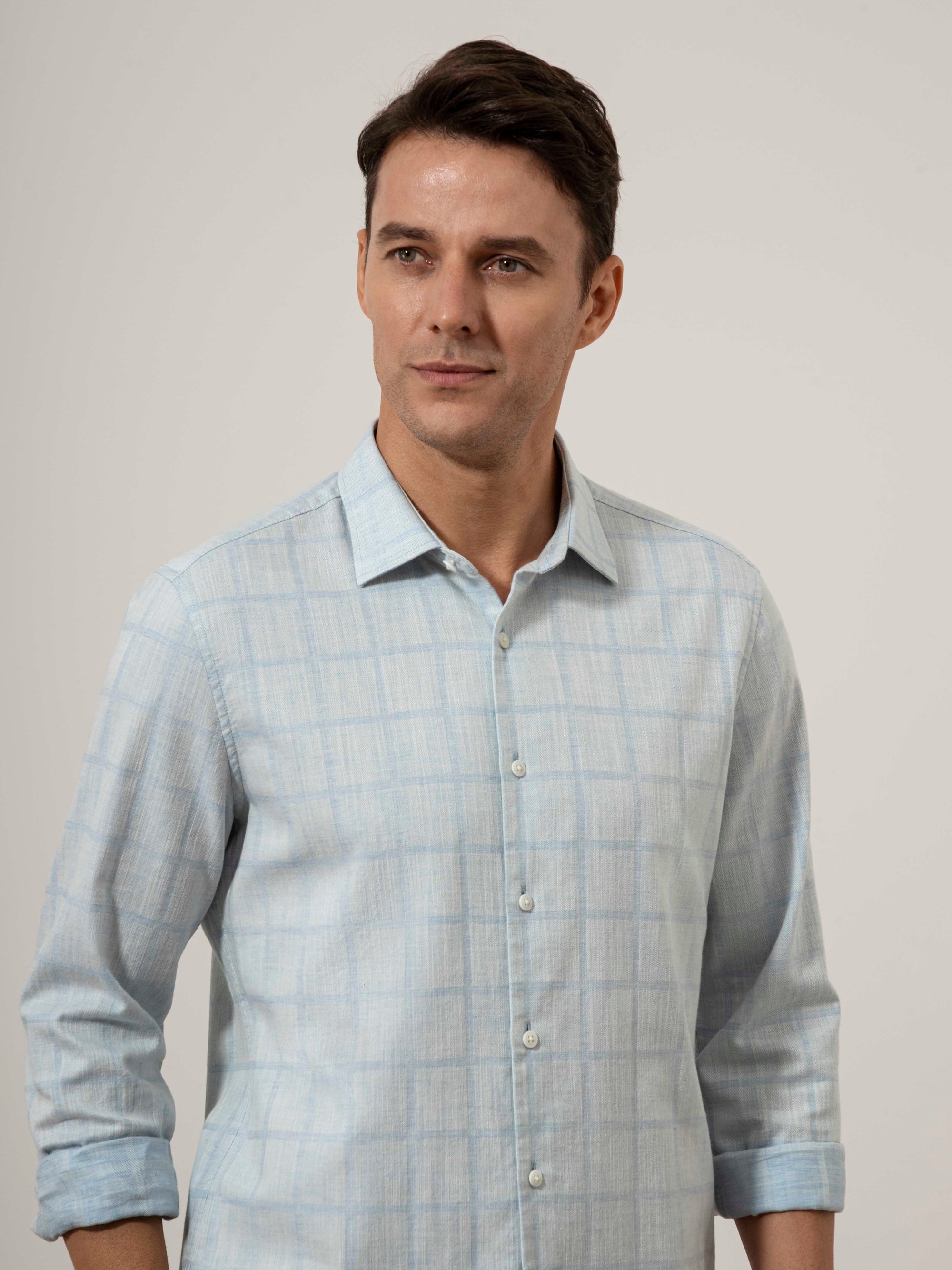 Adrian Windowpane Shirt - Cloudy Blue & Light Blue