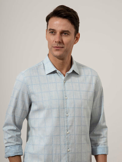 Adrian Windowpane Shirt - Cloudy Blue & Light Blue