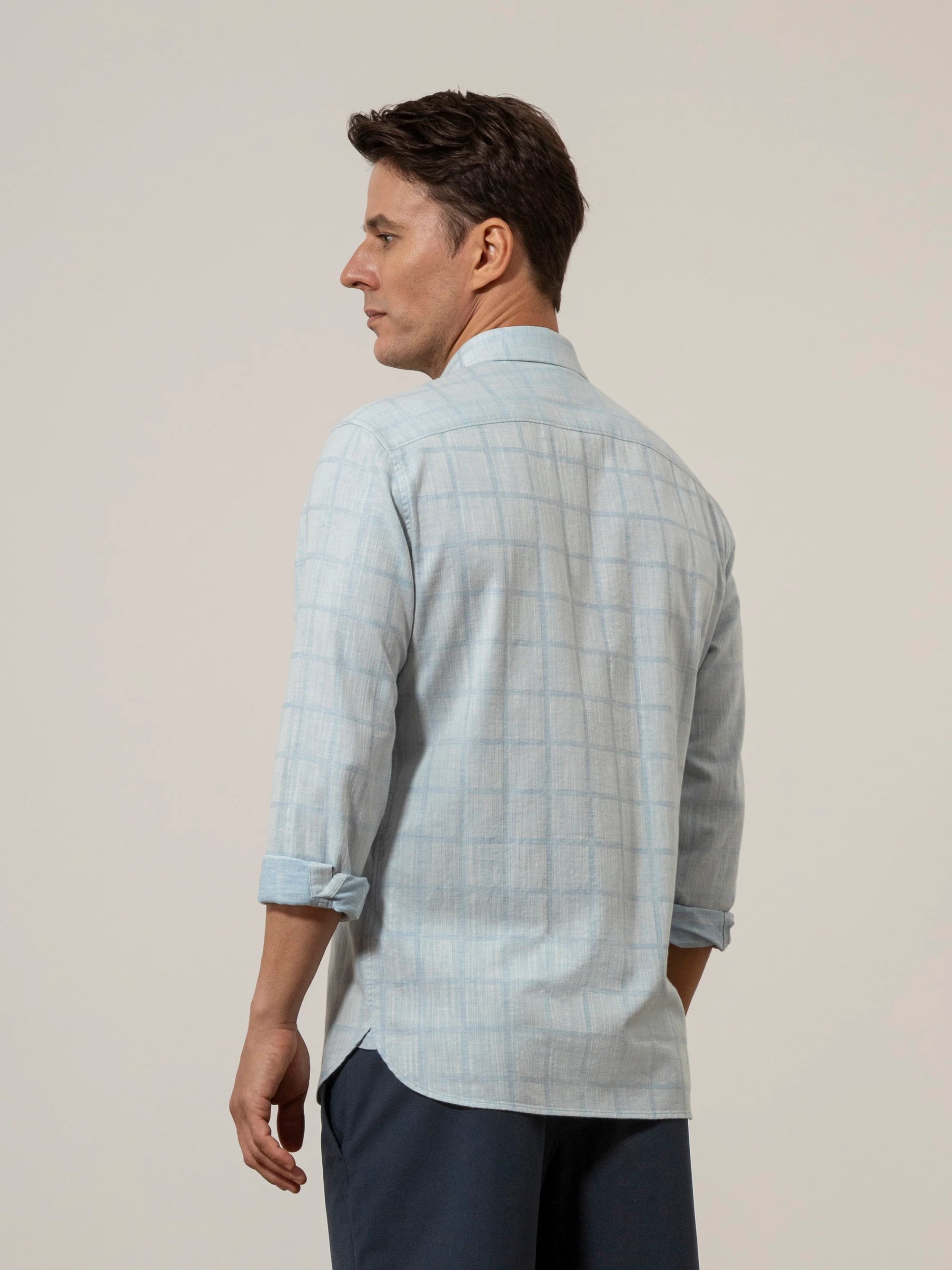 Adrian Windowpane Shirt - Cloudy Blue & Light Blue
