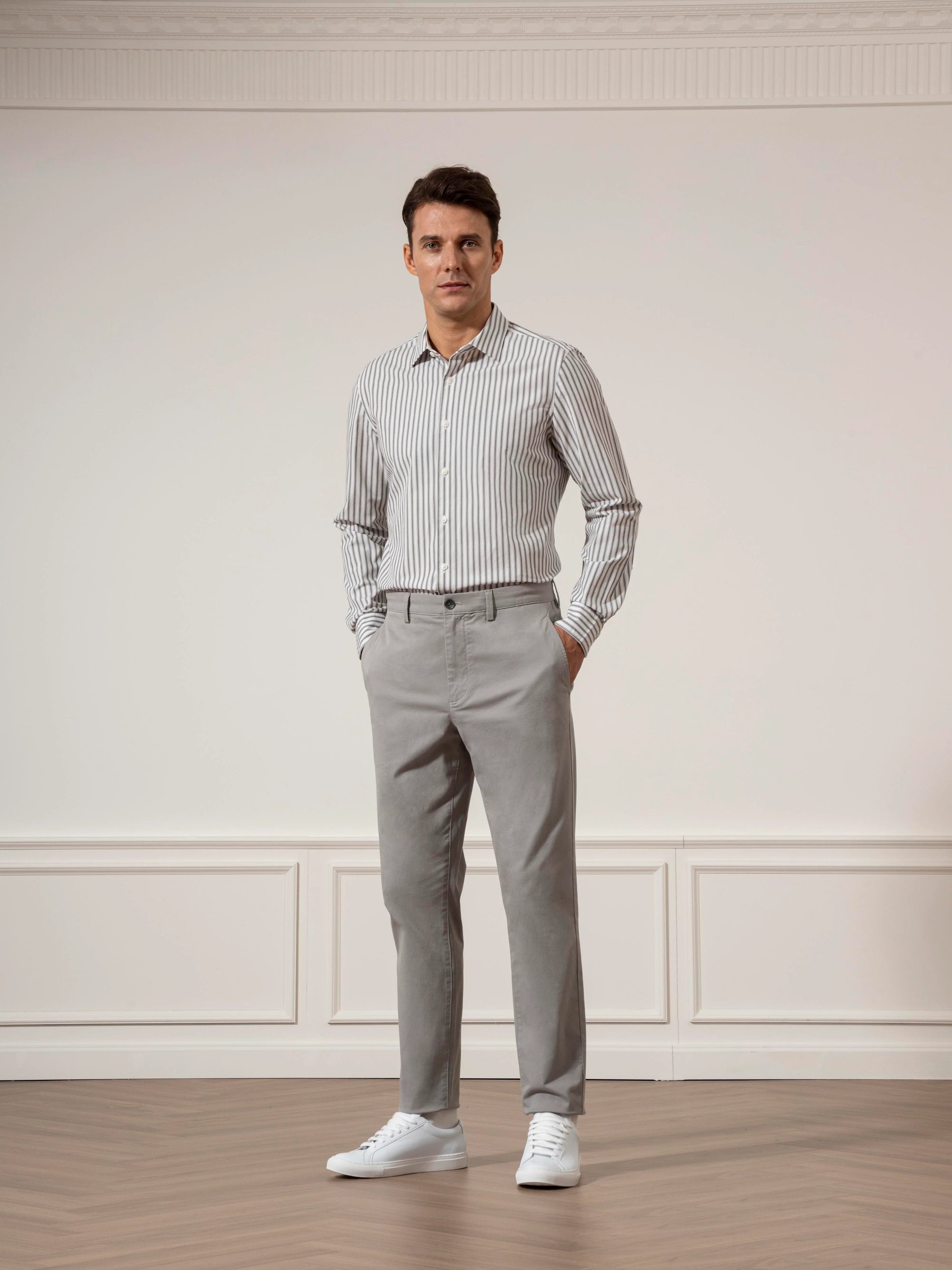 Adrian Shadow Stripe  Shirt - Bright White & Black