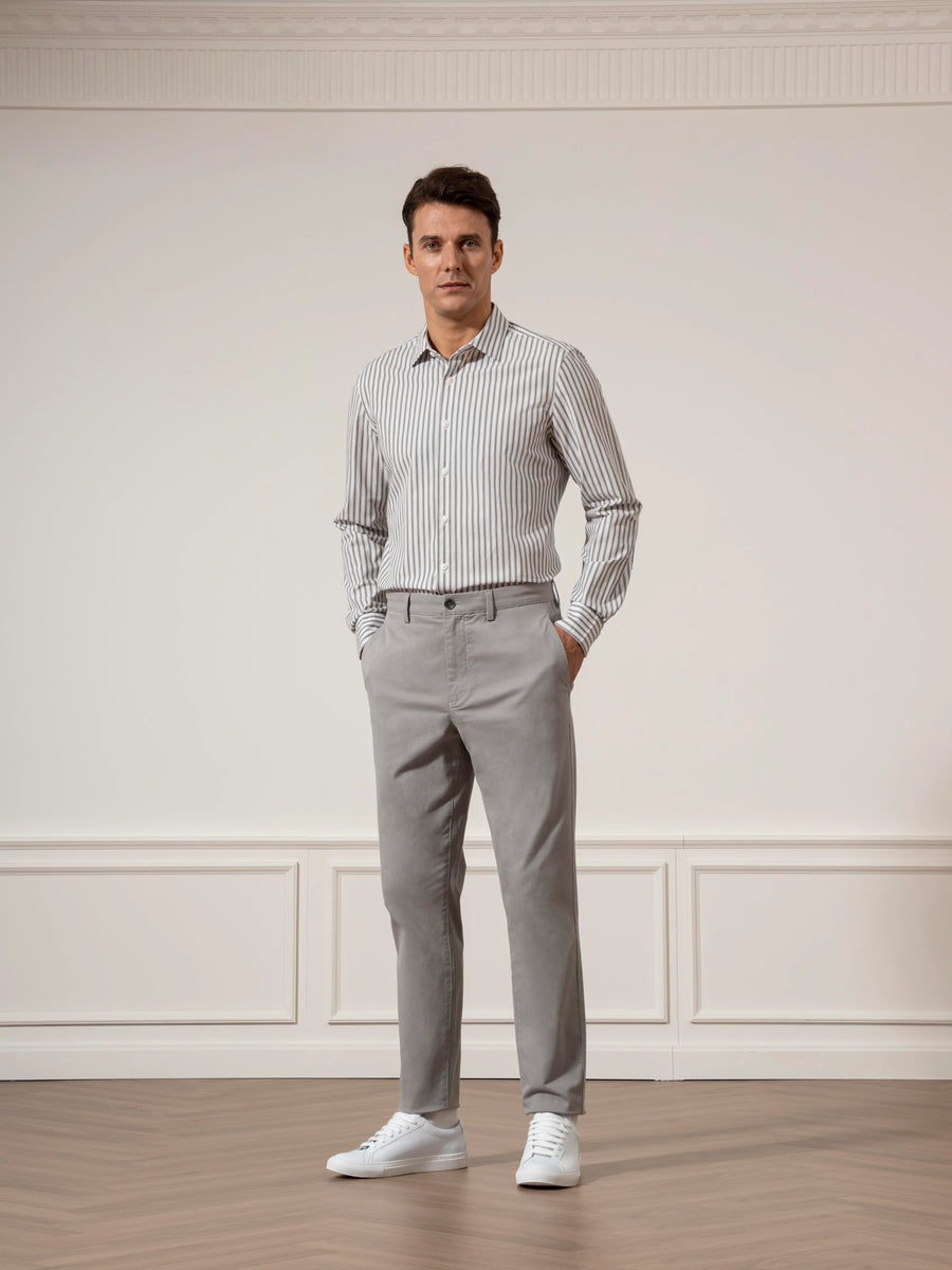 Adrian Shadow Stripe  Shirt - Bright White & Black