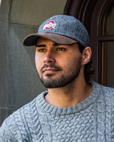 OSU Grey Wool Herringbone Cap w/ Leather Bill - Rich Brown