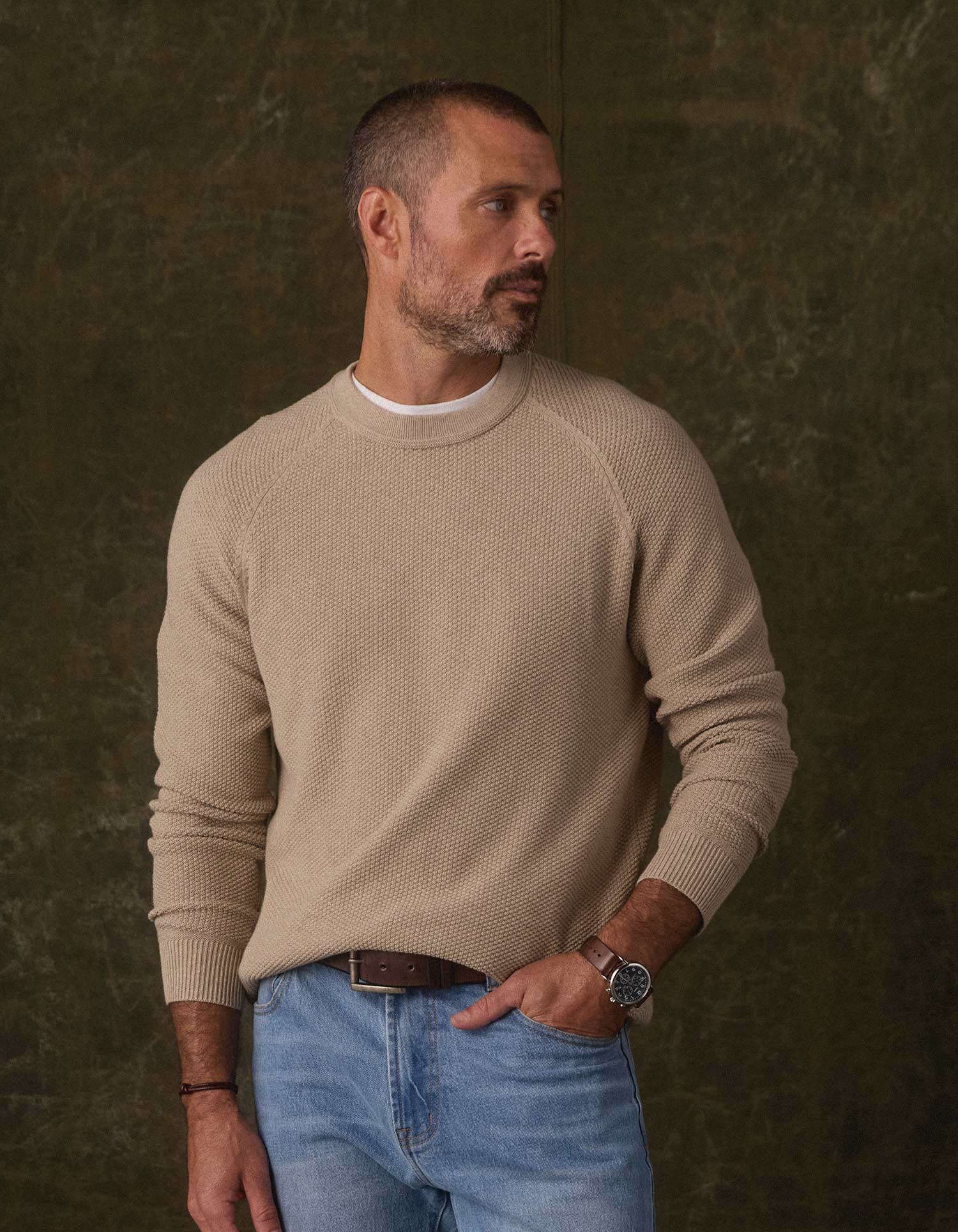 Coolmax Textured Crewneck Sweater - Dark Taupe