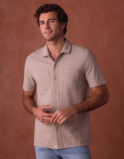 Knit Getaway Short Sleeve Button Down - Taupe