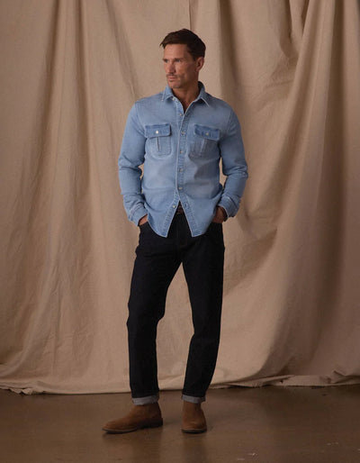 Comfort Terry Jean Shacket - Light Wash