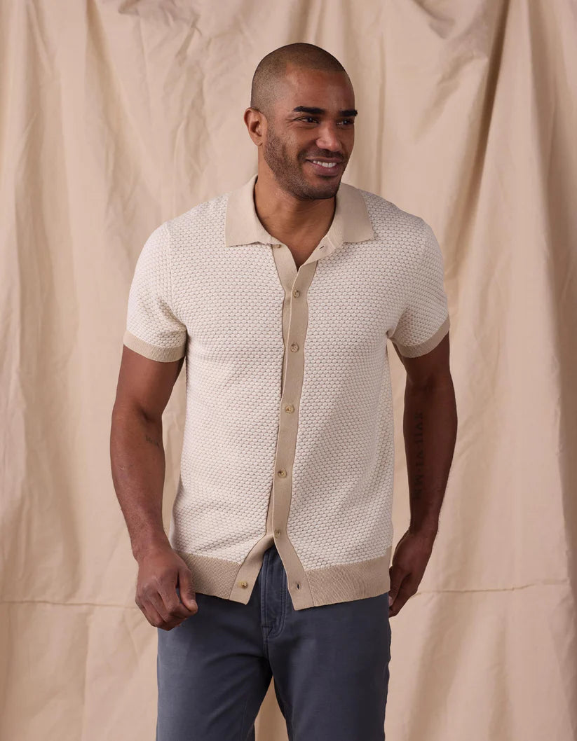 Robles Knit Jacquard Button Up - Ivory & Khaki