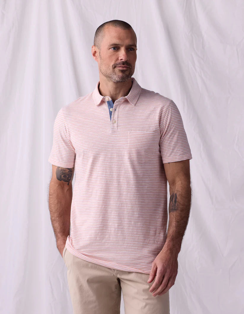 Vintage Slub Pocket Polo - Dusty Rose Stripe