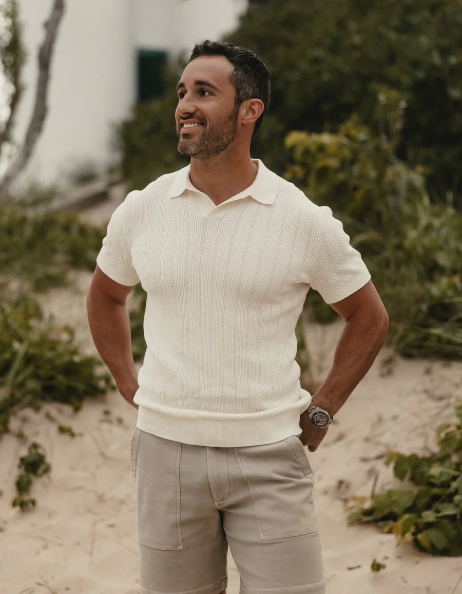 Robles Textured Knit Polo - Ivory