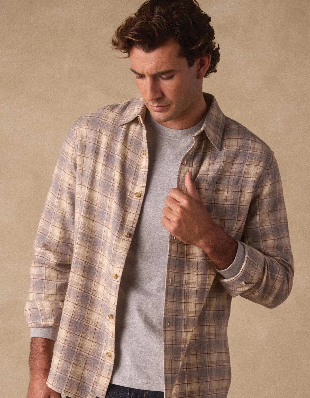 Hudson Double Brushed Flannel - Cream Plaid