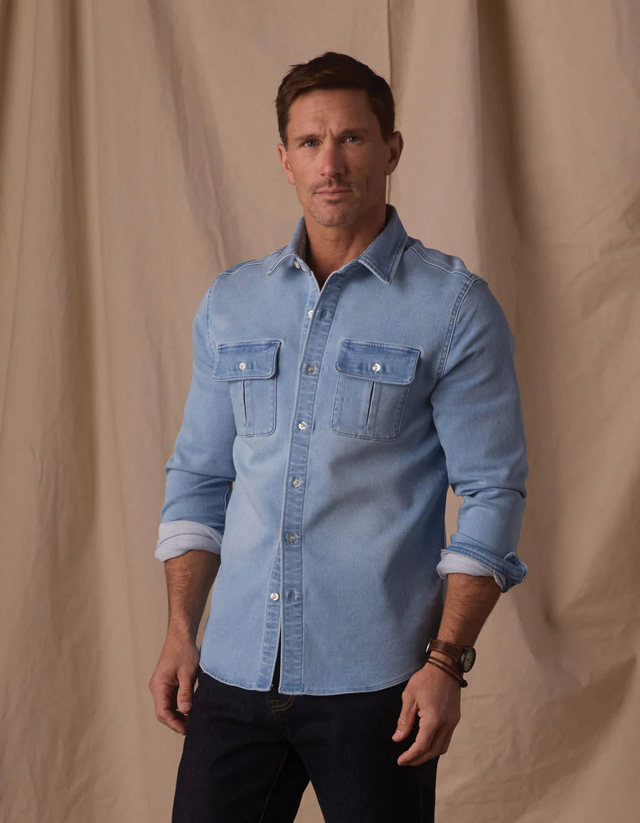 Comfort Terry Jean Shacket - Light Wash