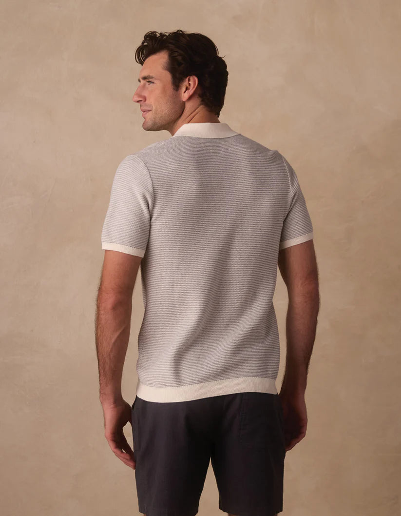Robles Birdseye Knit Polo - Cream & Grey
