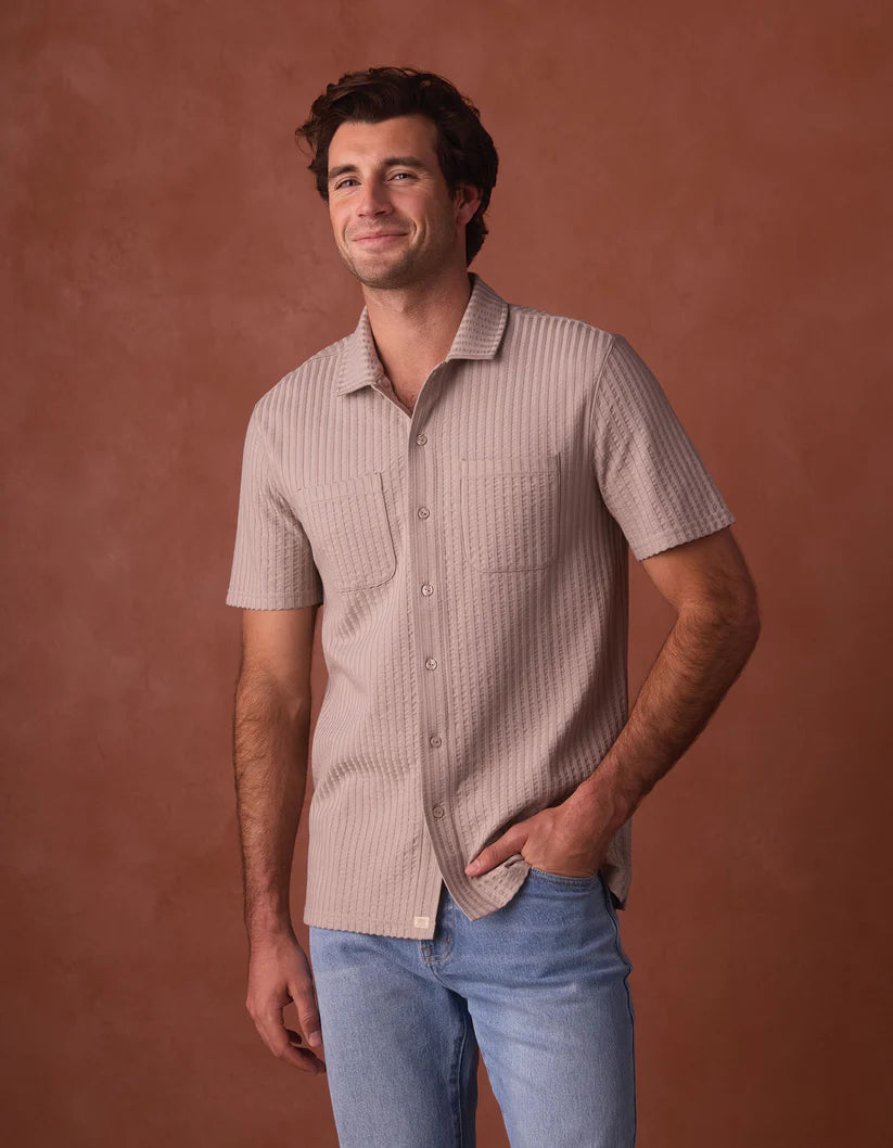 Knit Getaway Short Sleeve Button Down - Taupe