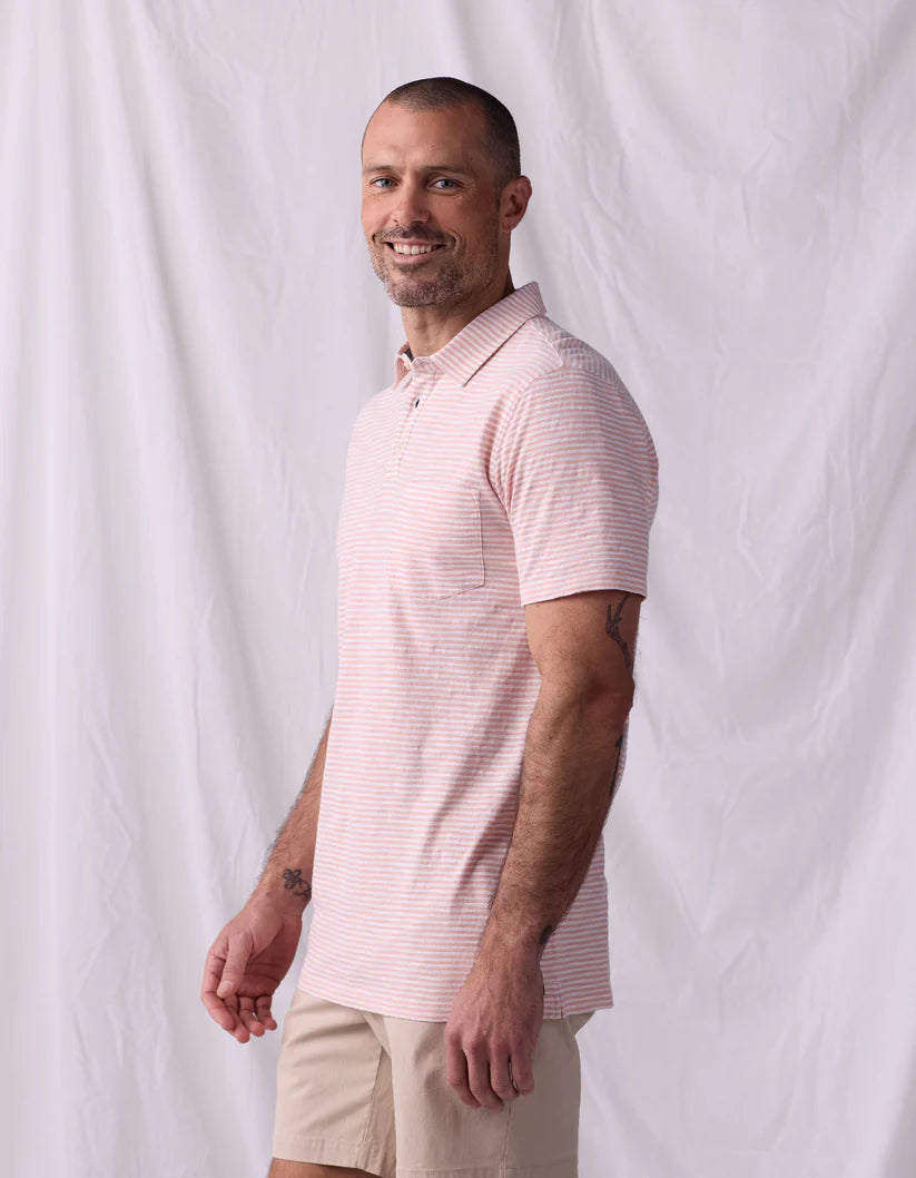 Vintage Slub Pocket Polo - Dusty Rose Stripe