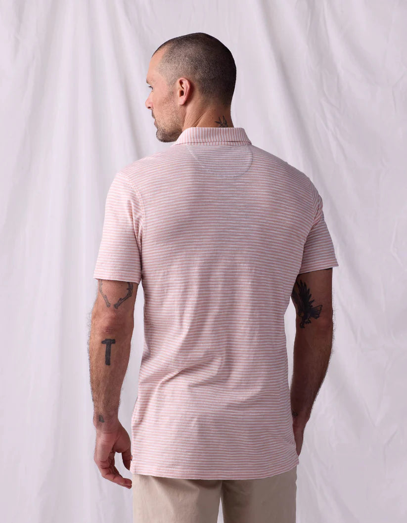 Vintage Slub Pocket Polo - Dusty Rose Stripe