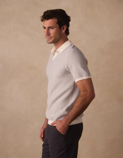 Robles Birdseye Knit Polo - Cream & Grey