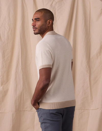 Robles Knit Jacquard Button Up - Ivory & Khaki