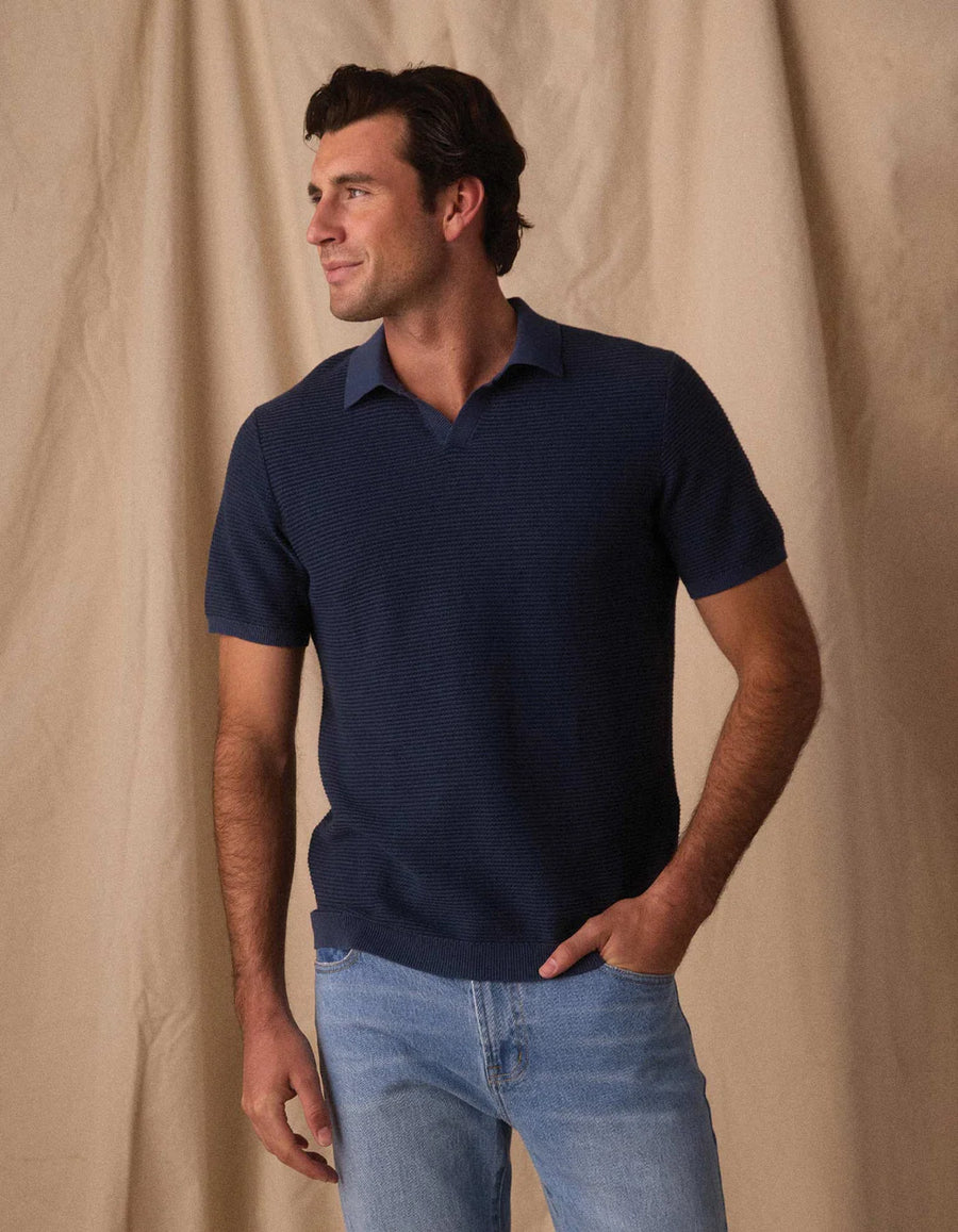 Robles Birdseye Knit Polo - Denim & Dark Navy