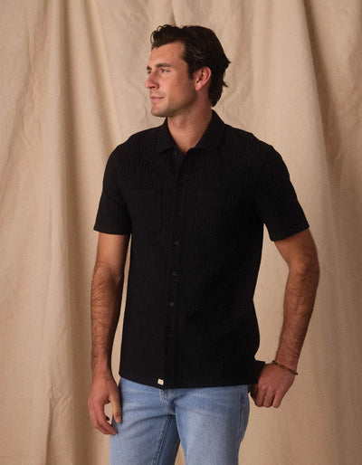 Knit Getaway Short Sleeve Button Down - Black