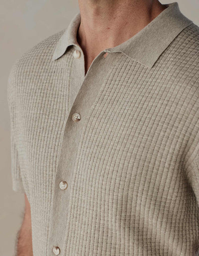 Waffle Stitch Button Up - Flax