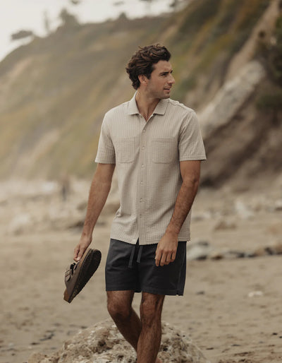 Knit Getaway Short Sleeve Button Down - Taupe