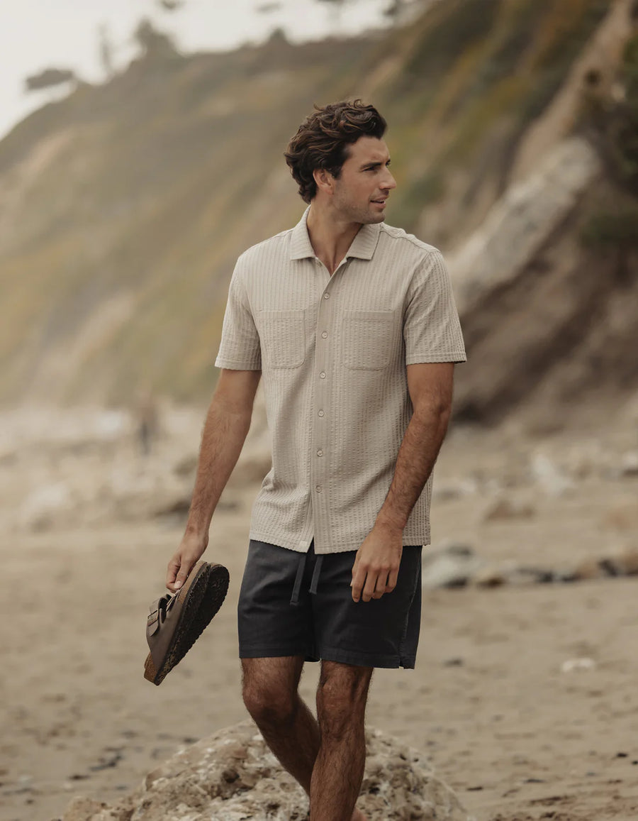 Knit Getaway Short Sleeve Button Down - Taupe