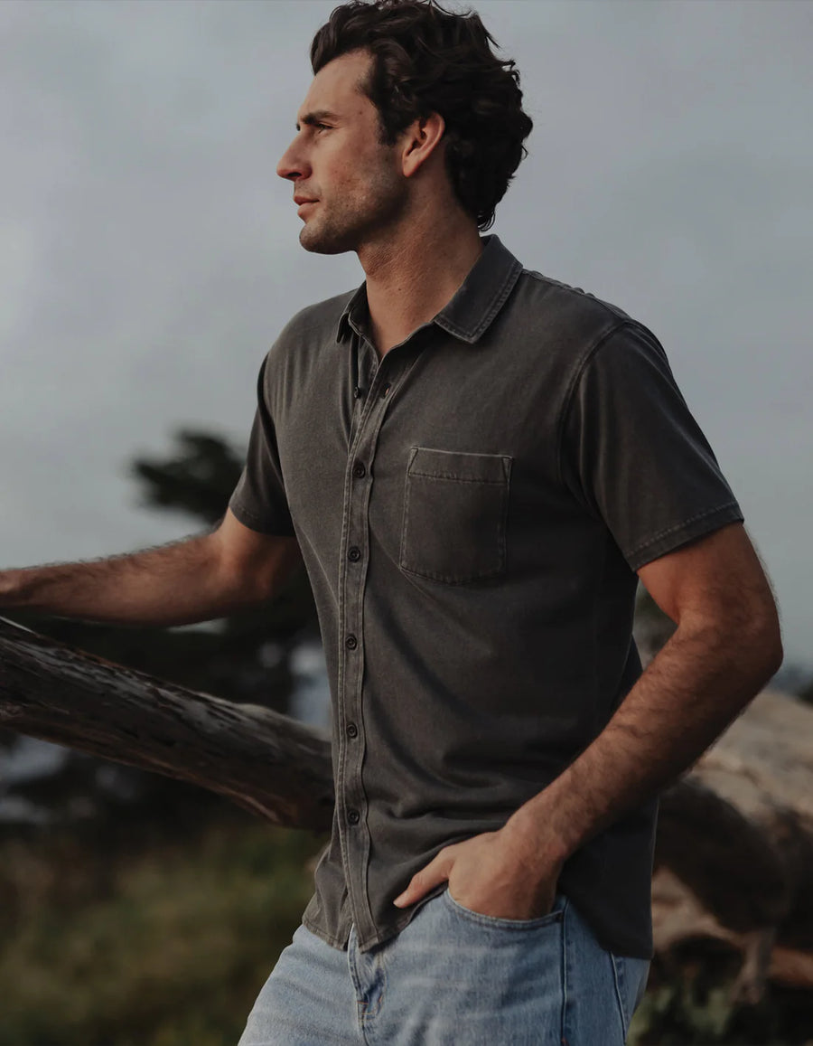Jersey Short Sleeve Button Up - Shadow