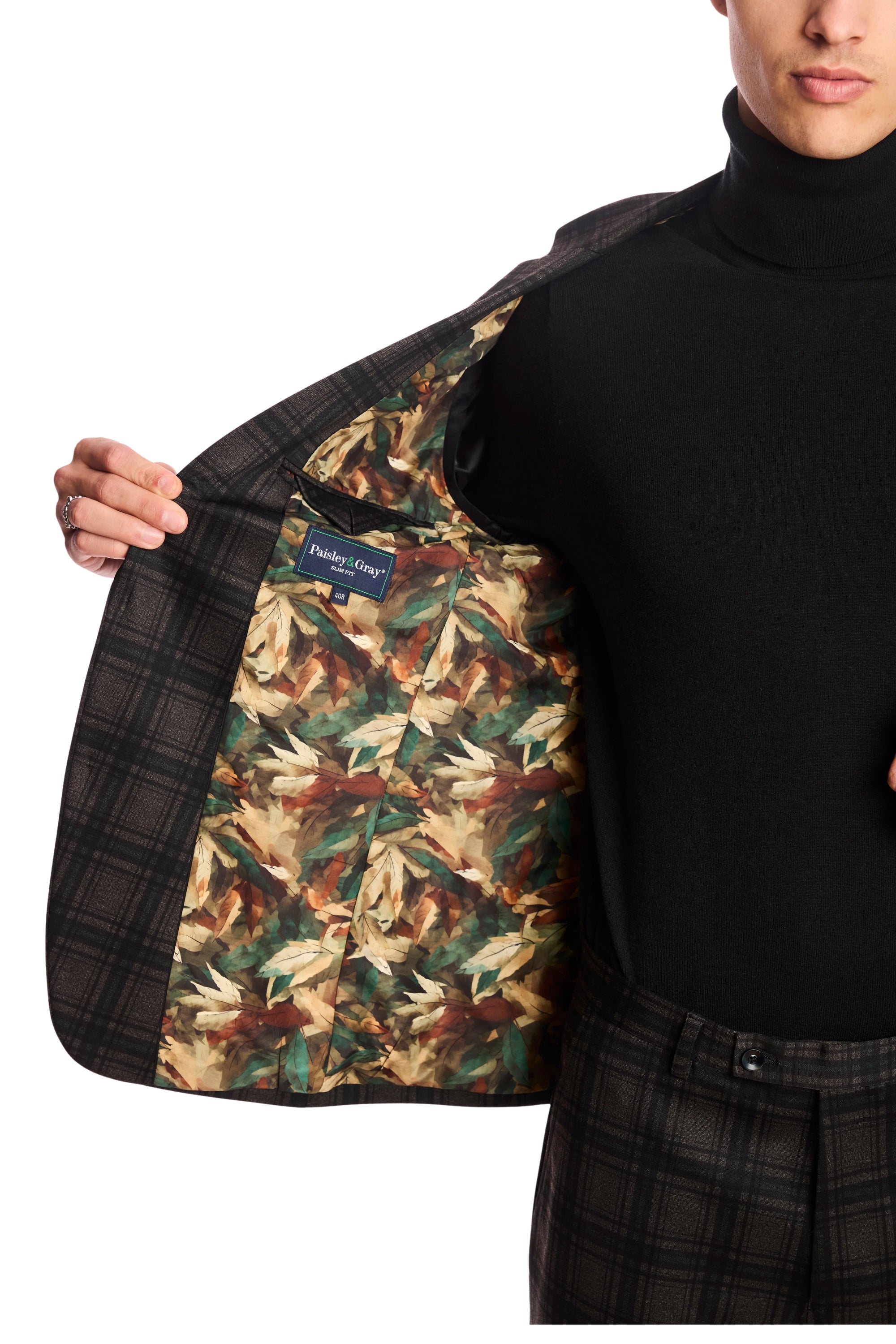 Dover Slim Notch Jacket - Green Charcoal Plaid