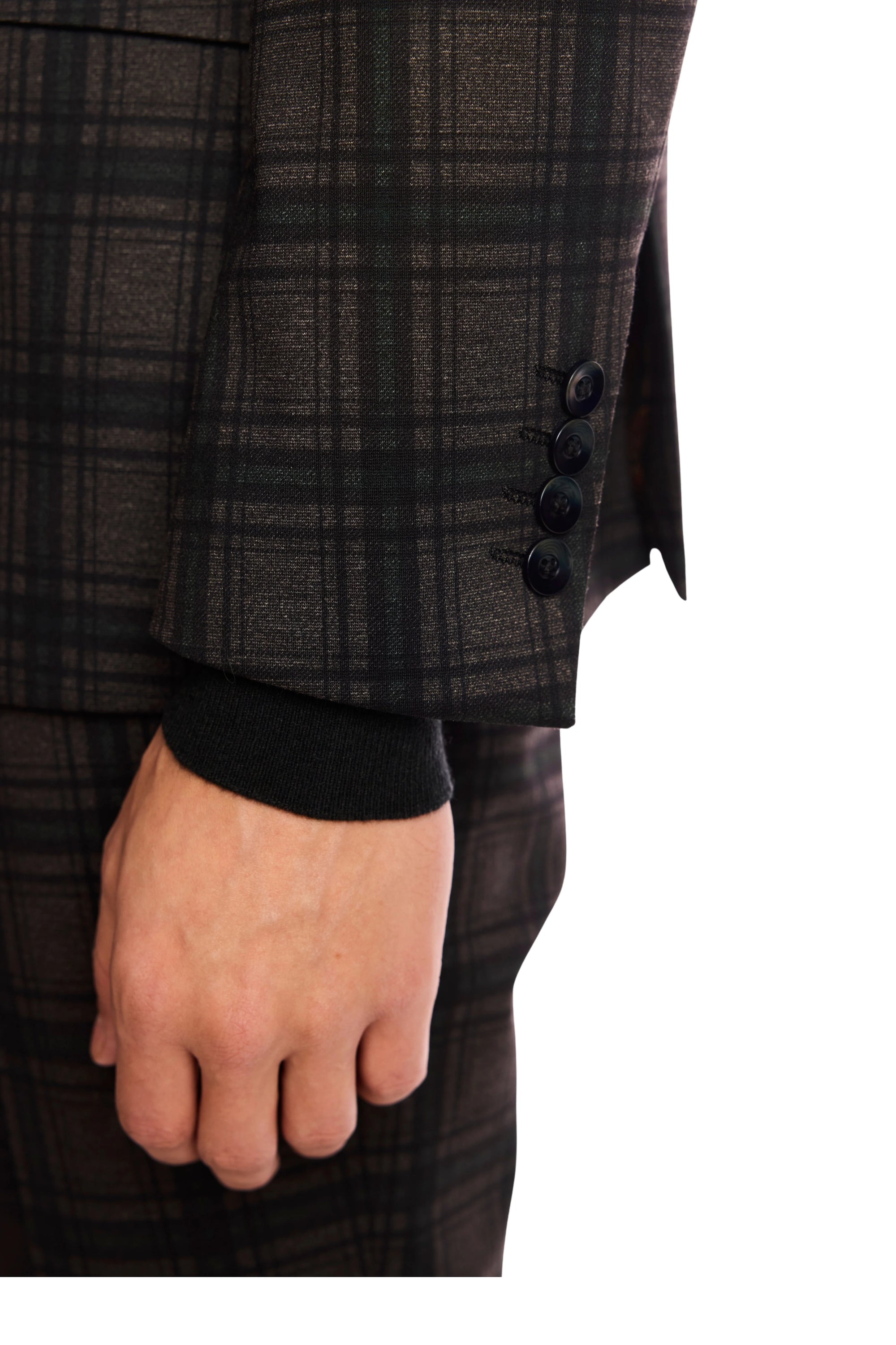 Dover Slim Notch Jacket - Green Charcoal Plaid