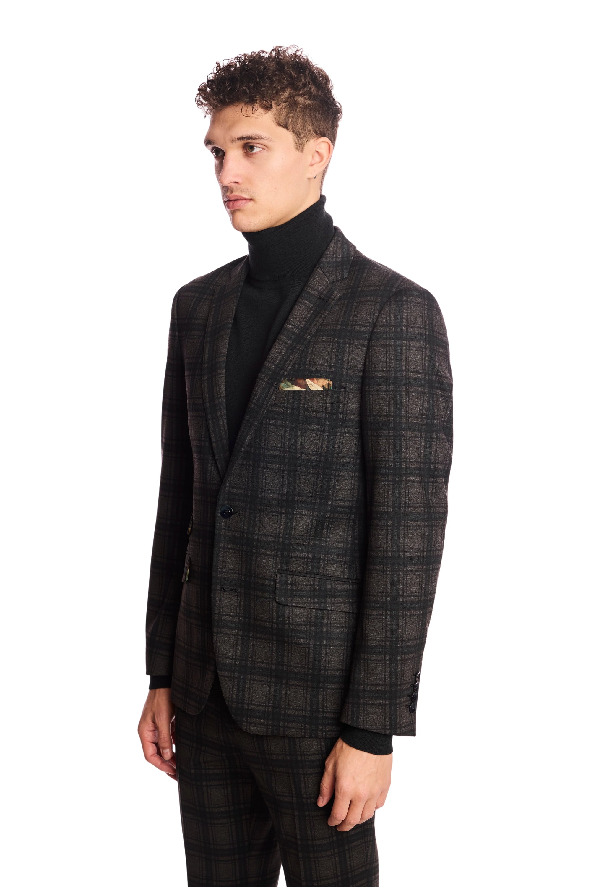 Dover Slim Notch Jacket - Green Charcoal Plaid