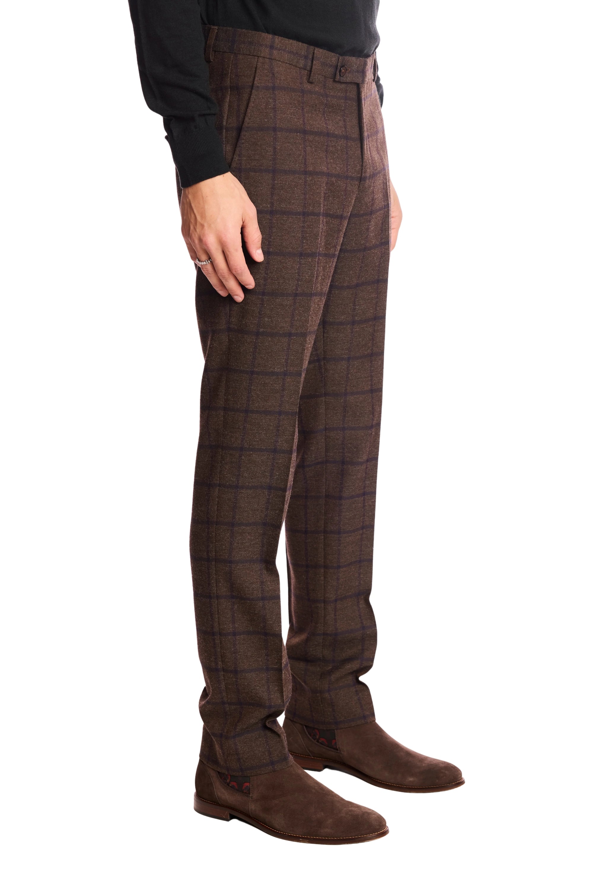 Downing Pants - Brown & Violet Windowpane