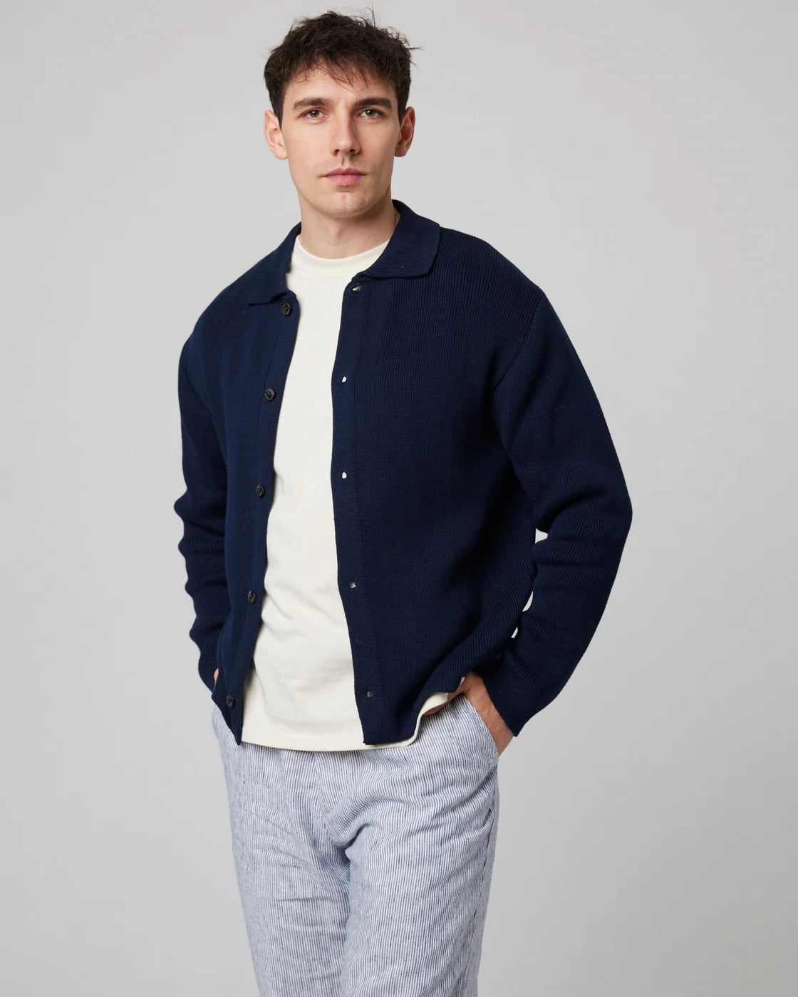River Knitted Shacket - Navy