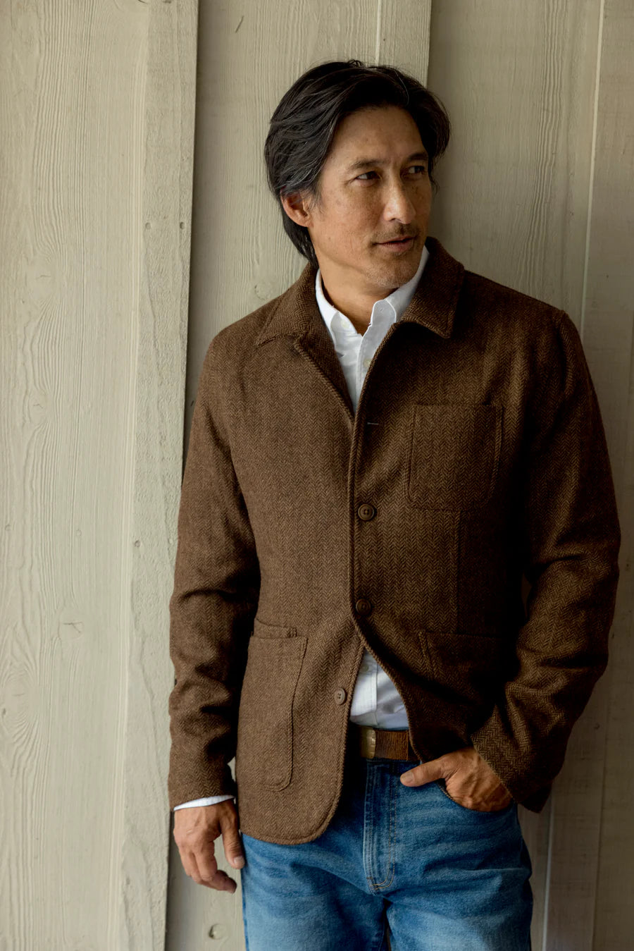 Tweed Industrial Jacket -Brown  Herringbone