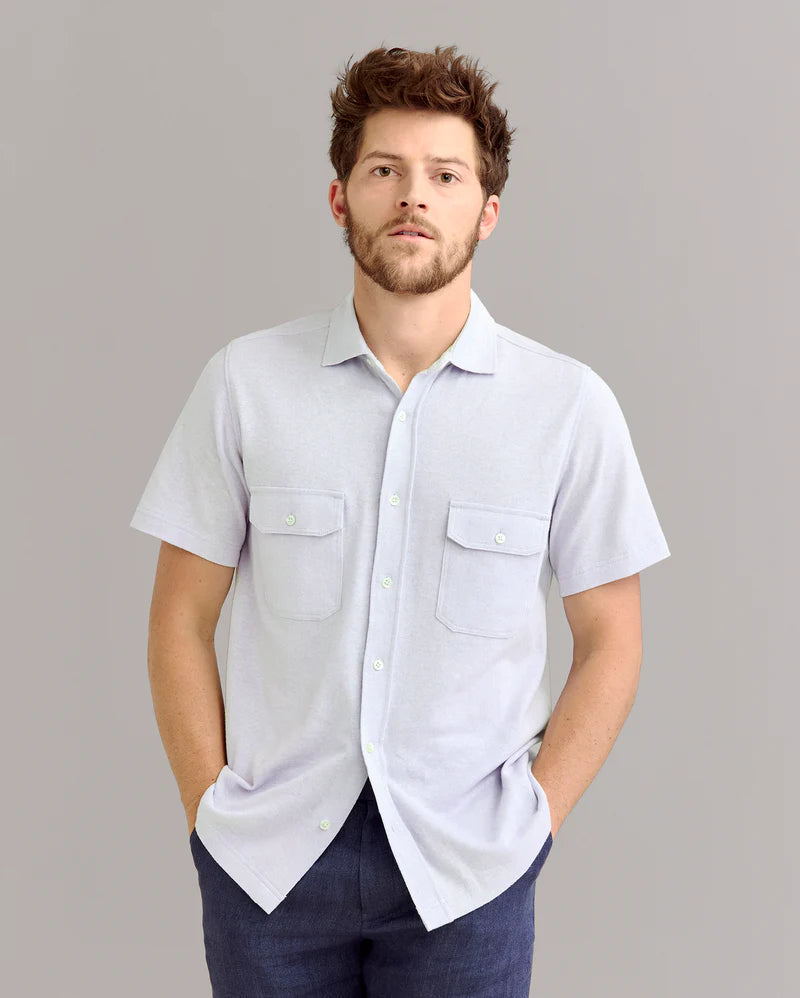 Hemp Cotton Knit Shirt- Short Sleeve- Pebble