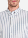 Fulton Short Sleeve Stripe Oxford Shirt - Bright White & Blue
