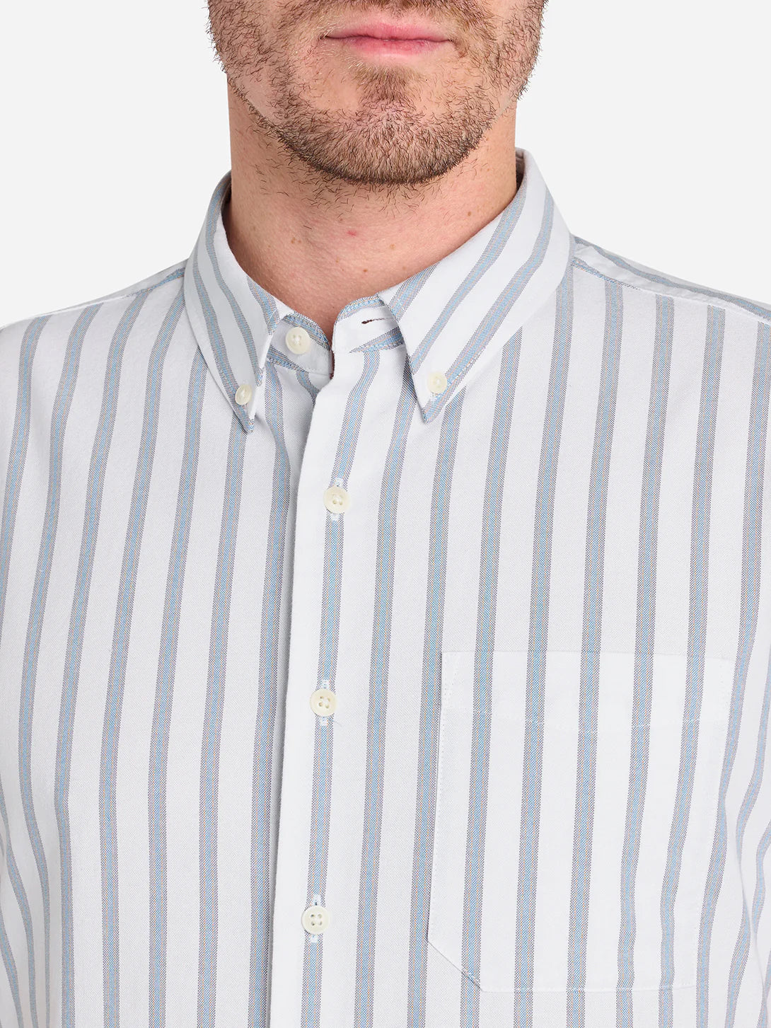 Fulton Short Sleeve Stripe Oxford Shirt - Bright White & Blue