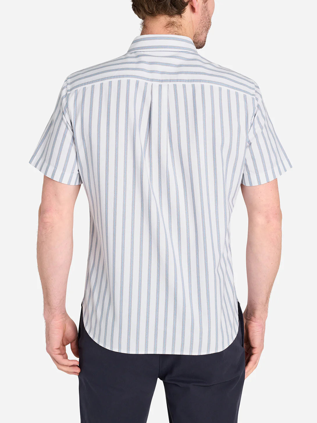 Fulton Short Sleeve Stripe Oxford Shirt - Bright White & Blue
