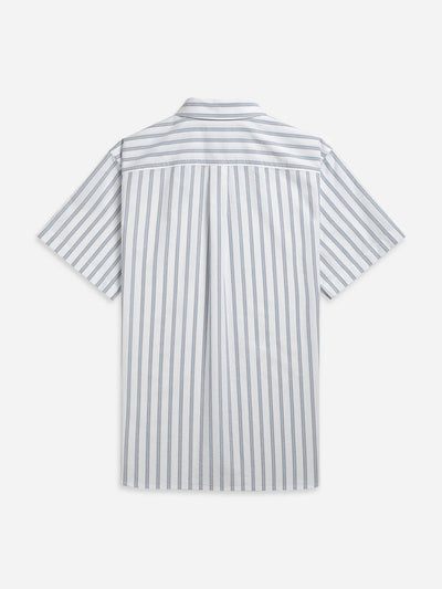 Fulton Short Sleeve Stripe Oxford Shirt - Bright White & Blue