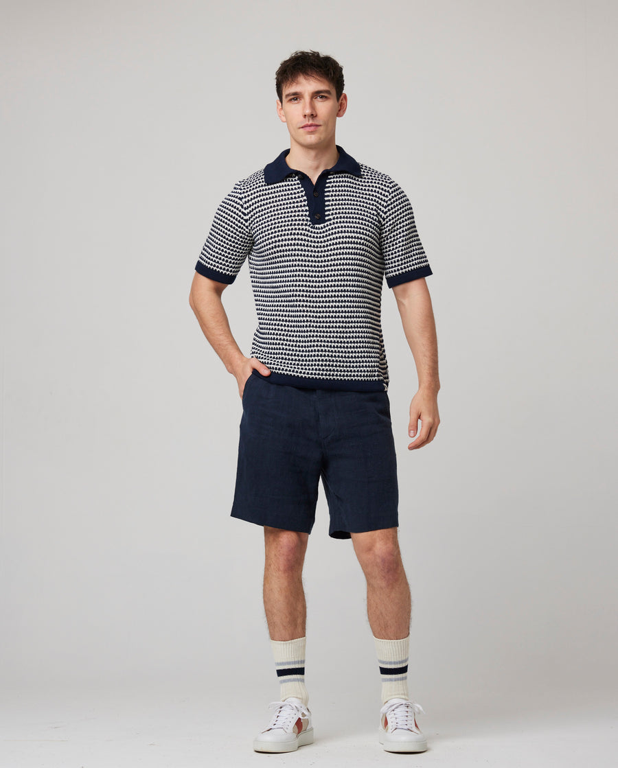 Island Crochet Polo Shirt - Navy