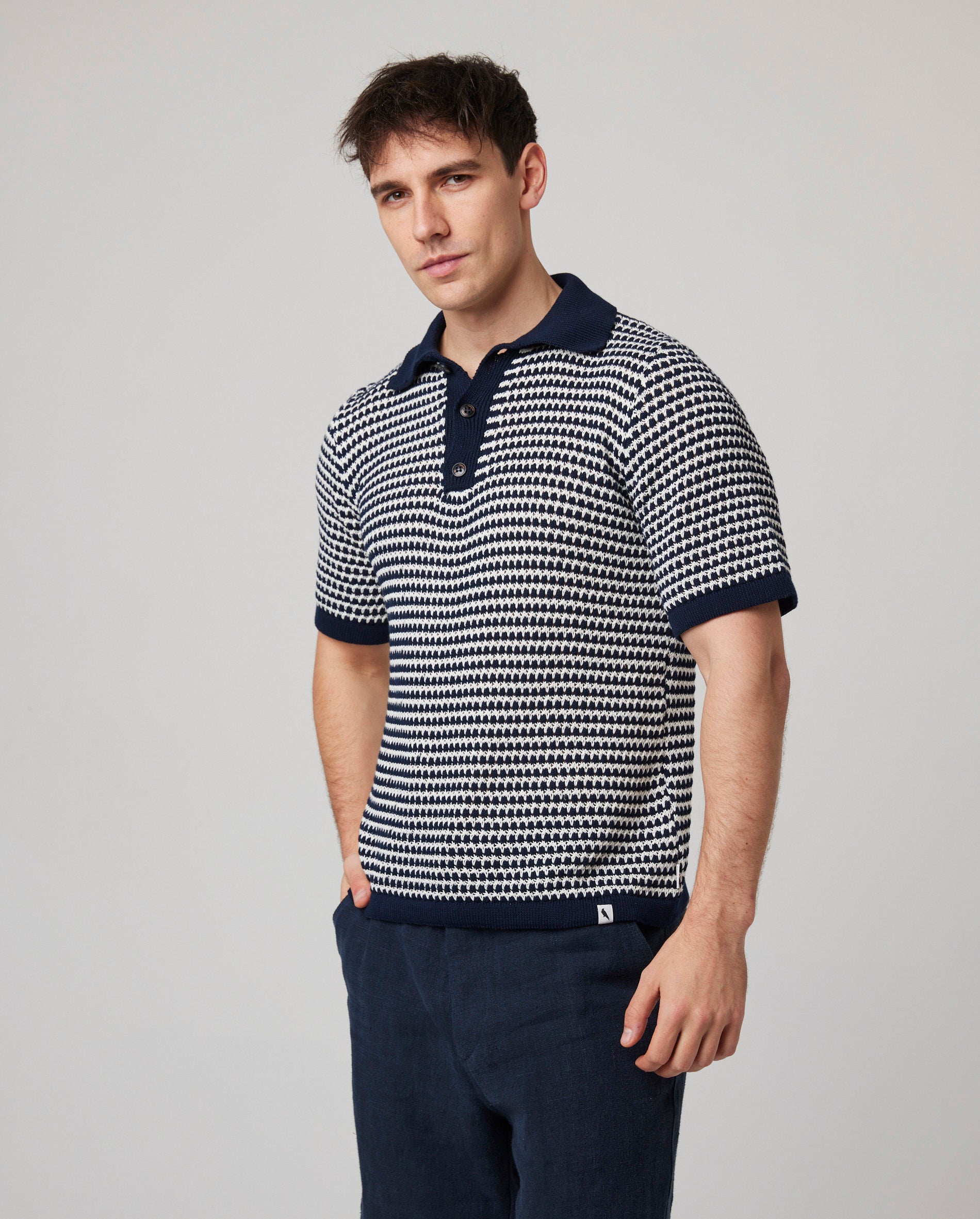 Island Crochet Polo Shirt - Navy